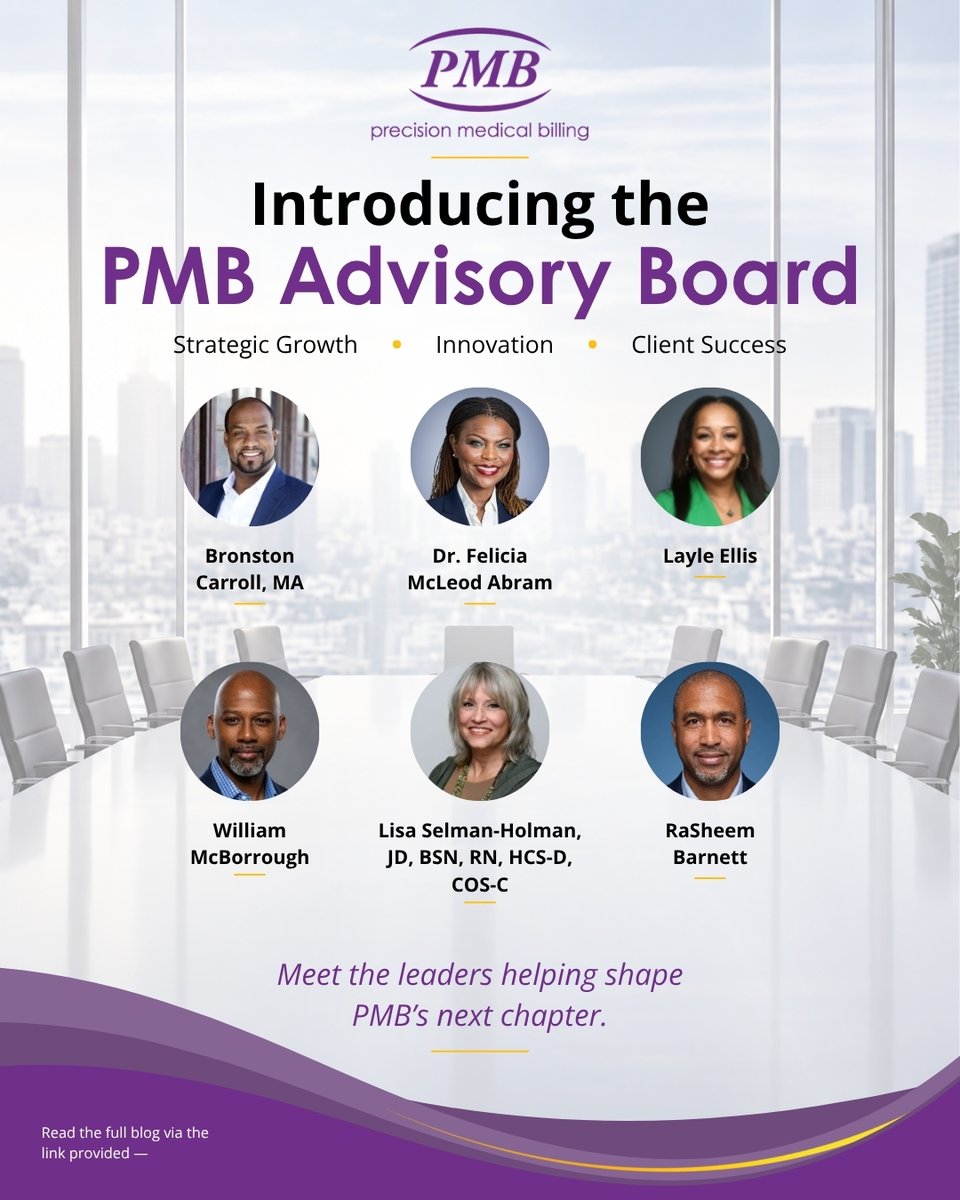 precisionMB's tweet photo. Precision Medical Billing announces its new two-year Advisory Board, bringing together leaders in healthcare, compliance, cybersecurity, AI, business growth, and home health &amp; hospice.

Read the full release: https://t.co/O6BbFq47O6 

#PMB #RCM #HealthcareLeadership https://t.co/wF7awv0Apx