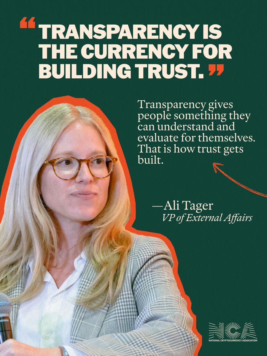 NatCryptoAssoc's tweet photo. Consumers are telling us how to earn their trust: transparency, education, and seeing people like themselves benefit from something new. 

In her new @FastCompany op-ed, @OnChainAli explores what signals business leaders should pay attention to if they want to win over skeptics - and retain existing customers.

Read the full article: https://t.co/XW5v0udMgf