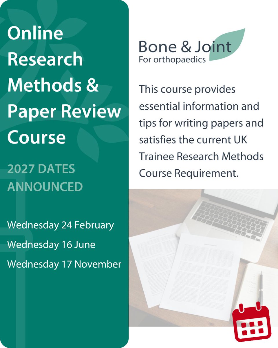 BoneJointJ's tweet photo. Are you looking to satisfy your UK Trainee Research Methods Course Requirement? Do you want to get involved with peer review? Or are you hoping to get tips on writing papers?

Register for the #BJJ Online Research Methods &amp; Paper Review Course in 2027!

https://t.co/8GC4ZTb8Mi https://t.co/6NfRm6OYcS