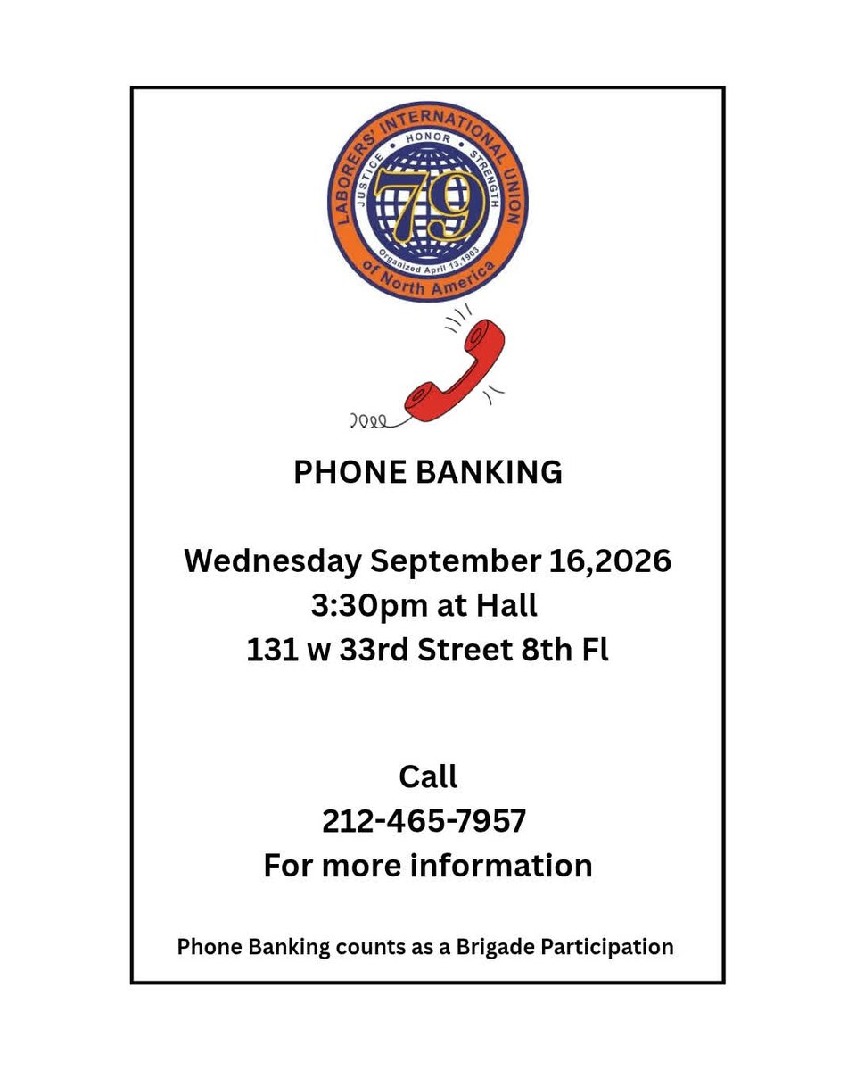 local79nyc's tweet photo. Local 79 members join us for phonebanking at the hall this Wednesday! https://t.co/AQhnaCxRmF