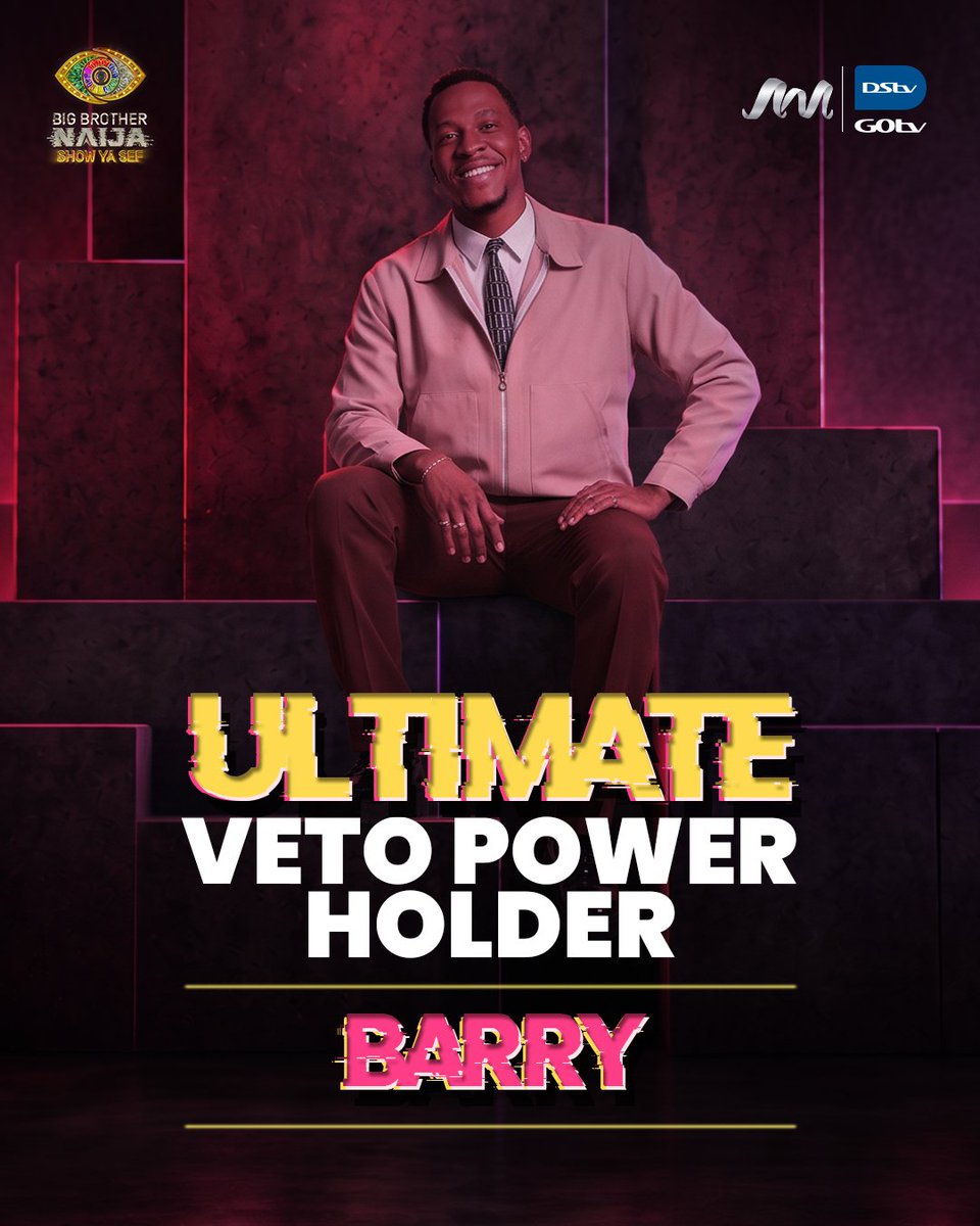 BBNaija's tweet photo. Barry is the Ultimate Veto Power Holder! 👏🏾

This week, he has the power to influence nominations.

#BBNaija https://t.co/lJqDFPjSyS
