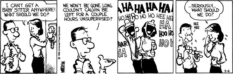 Calvinn_Hobbes's tweet photo. The laugh that means they genuinely have no idea what to do. #CalvinandHobbes #ParentLife https://t.co/x4qf0nA2Gs