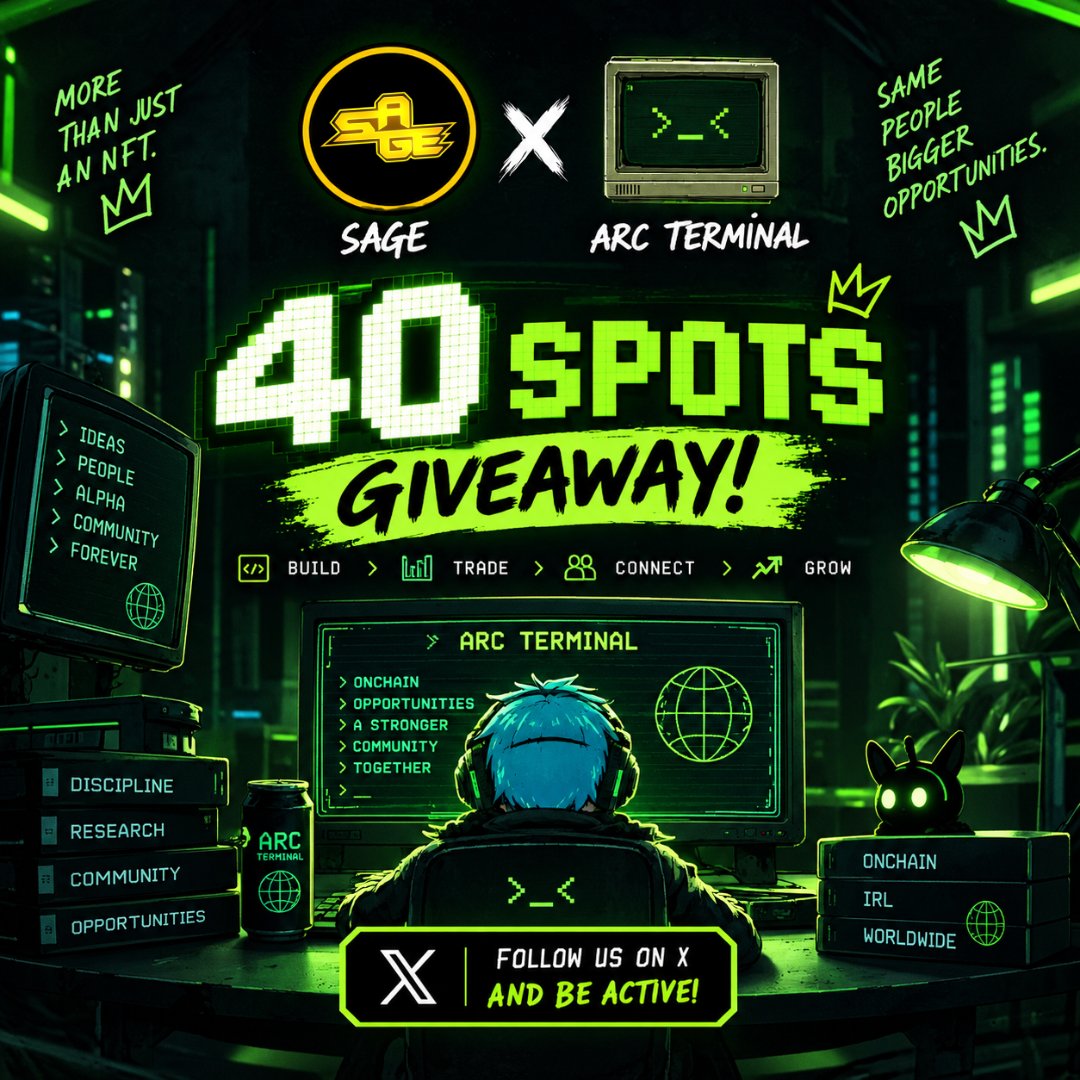 SAGEAIRDROPS's tweet photo. 🎁 SAGE × ARC TERMINAL GIVEAWAY 🎁

We are giving away 40 Spots of ARC TERMINAL

🏆 10 GTD
⚡️ 30 FCFS

5555 Terminals.
Free mint. 👀

Mint date: TBA

Want to win a guaranteed spot?

1⃣ Follow @SAGEAIRDROPS  & @ArcTerminalss 
2⃣ Like + RT this post
3⃣ Join Telegram : https://t.co/MhbhAnogv2
4⃣ Drop your EVM address below 👇

Winners will be selected based on a mix of random selection + contribution. If you’re an active SAGE member, you already know how it works. 👀

Good luck fam 🫡