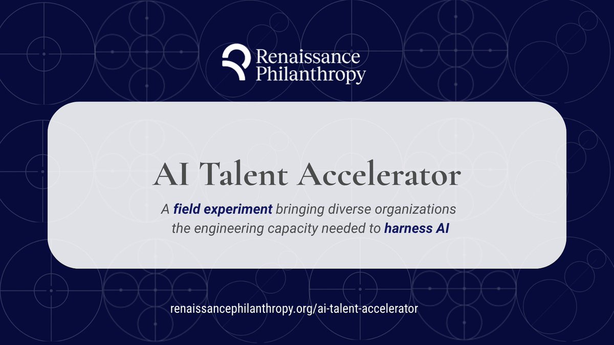RenPhilanthropy's tweet photo. The AI Talent Accelerator is a field experiment aimed at boosting AI capabilities within mission-driven organizations through individualized technical guidance.

The pilot cycle is now underway. See what we’ve learned so far: https://t.co/ieNOOn3VPV https://t.co/zBEpfchuZq