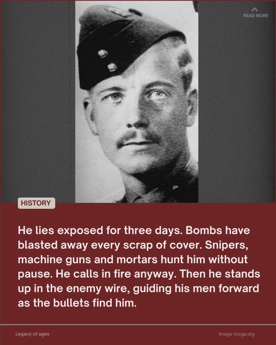 andrewc44104127's tweet photo. 🚨 ABSOLUTE BRITISH WAR HERO.

Alec Horwood was no stranger to escape and endurance long before Burma. Captured at Dunkirk in nineteen forty, he broke free and made his way home through Antwerp, earning the Distinguished Conduct Medal for the feat. Commissioned soon after, he was serving as a lieutenant with the first sixth Battalion of the Queen's Royal Regiment, attached to the first Battalion of the Northamptonshire Regiment, when his unit was sent to clear a Japanese position dug in at Kyaukchaw, close to the Assam border in Burma.

On the eighteenth of January nineteen forty four, Horwood went forward with the leading company as its mortar observation officer. Air bombing had already stripped the ground of every scrap of cover, leaving him lying in the open for the whole of that day. From there he directed not only his own mortars but those of a half troop from another unit, guiding fire as the company tried to pinpoint the exact location of Japanese bunkers and machine gun nests. Sniper fire, machine gun fire and mortar bombs searched for him throughout, yet he stayed at his post. That night he returned with detailed and valuable information on the enemy positions, information the attack would depend on.

The following day he moved forward again with a fresh company and set up an observation post on an exposed, precipitous ridge. Under continual enemy fire he directed accurate mortar support for two separate attacks that day. He then carried out a personal reconnaissance along the bare ridge, deliberately drawing Japanese fire onto himself so that the company preparing to attack could see exactly where the enemy lay. He stayed out on that ridge through the night.

On the morning of the twentieth he brought his mortars into action once more, supporting yet another attack, this time from the rear of the enemy position. Convinced the Japanese defence was close to breaking, he volunteered to lead the assault planned for that afternoon himself. He led it with such calm and resolute bravery that his men reached the enemy wire. Standing upright in the wire itself, directing and leading his men forward with no regard for the fire now coming at point blank range, he was mortally wounded.

He died of his wounds that day, aged thirty, his widow Madeline left to raise his memory alone. He is commemorated on the Rangoon Memorial in Burma. The position at Kyaukchaw fell to British forces four days later, on the twenty fourth of January, a result the citation credits in large part to Horwood's cool judgement and personal example over those three days under fire. His widow received his Victoria Cross from King George the Sixth at Buckingham Palace that December. It now rests in the Lord Ashcroft Gallery at the Imperial War Museum, a quiet object standing in for three days a man spent walking towards the fire rather than away from it, and the wire he never stepped back from.

Respect to you mate x
