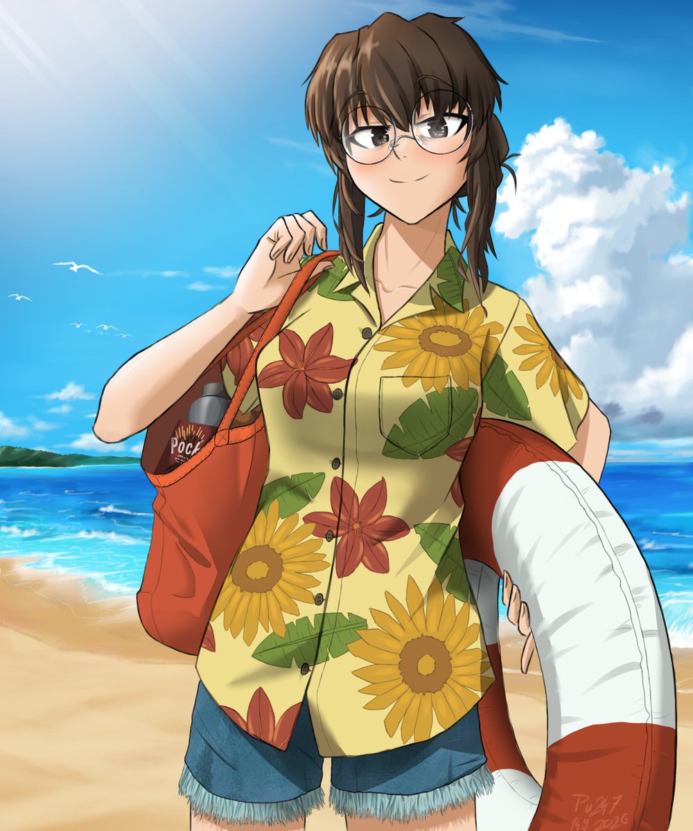 PlaceholderU247's tweet photo. Anko Uguisu (Call of the Beach edition), a drawing to bid summer 2026 farewell!

I thank everyone for their patience, it was very fun painting the background! https://t.co/oQSoOKzIY6