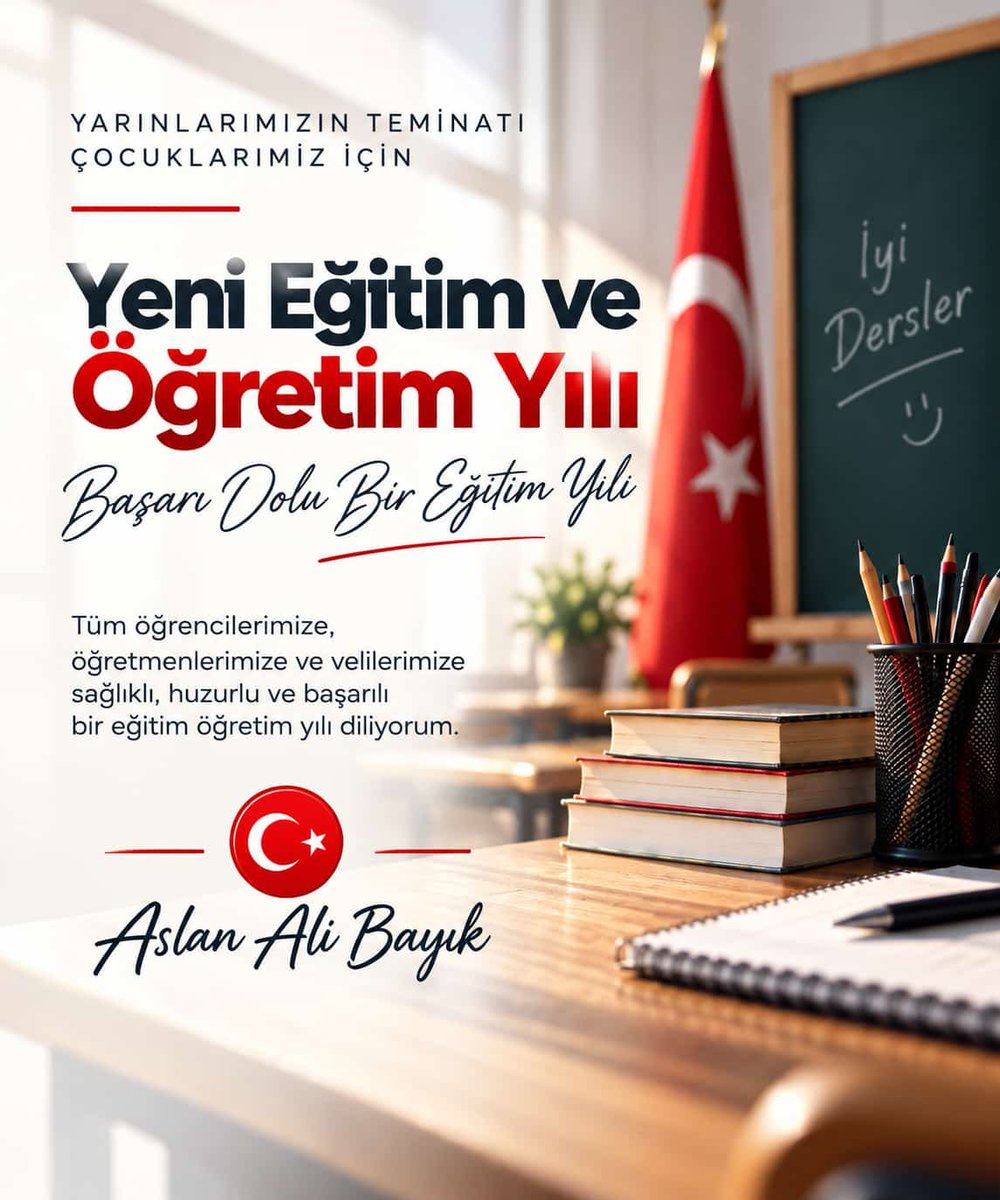aslanalibayik's tweet photo. Yeni eğitim-öğretim yılının tüm öğrencilerimize, öğretmenlerimize ve velilerimize sağlık, huzur ve başarı getirmesini diliyorum. Geleceğimizin teminatı olan çocuklarımızın nice güzel başarılara ulaşması temennisiyle…

Aslan Ali Bayık 🇹🇷 https://t.co/ko7uw85liE