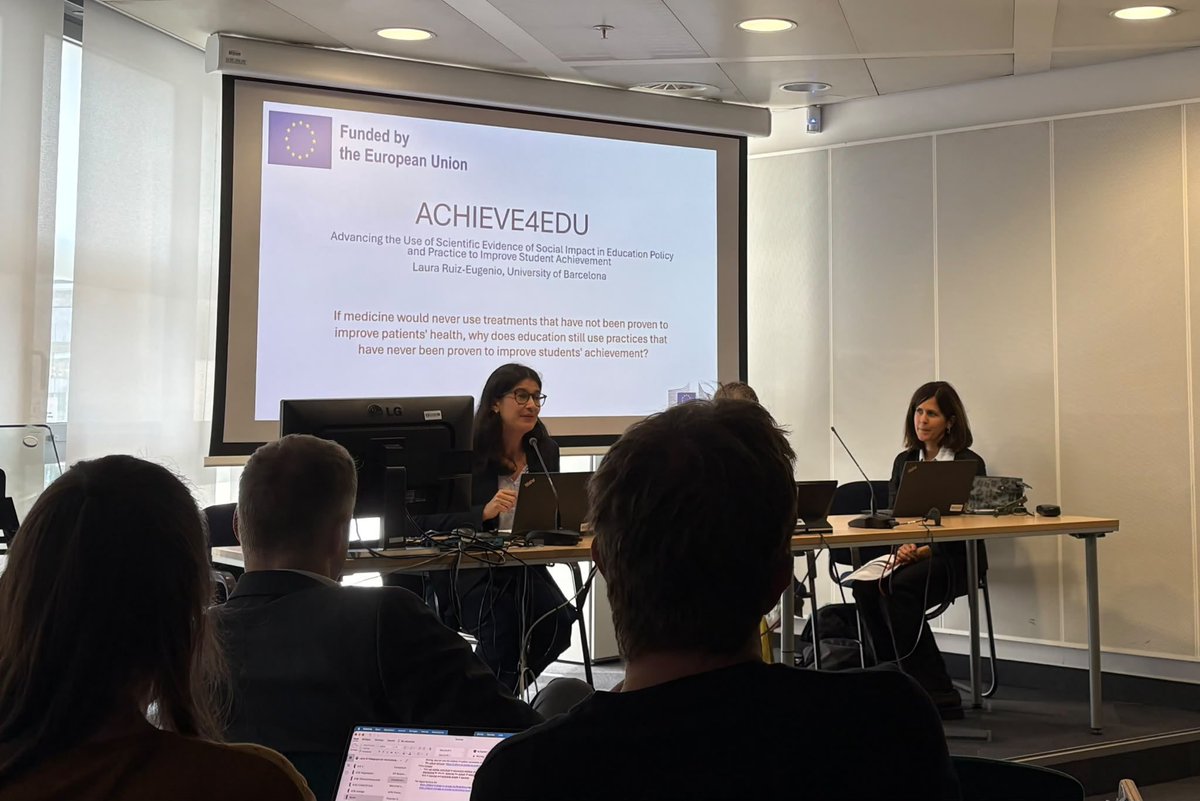 ACHIEVE4EDU's tweet photo. Wonderful news for policymakers, teachers, families, students: ACHIEVE4EDU has begun. In the next 3 years we will strengthen the use of Scientific Evidence of Social Impact that improve all students’ results. PI @LauraRuizEugeni has presented in the @HorizonEU Coordinators’ Day https://t.co/CBDR3BH2YA