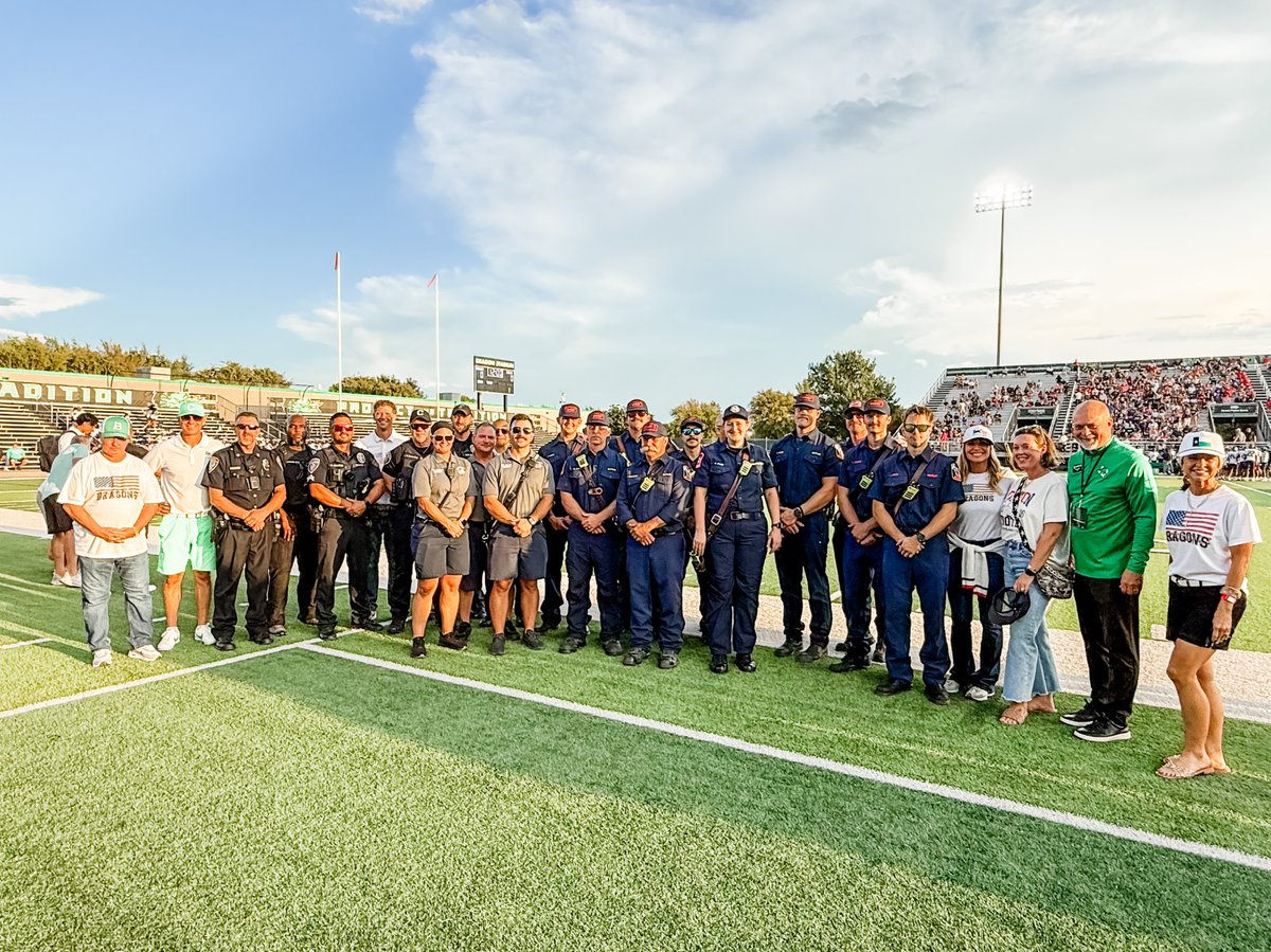 Carrollisd's tweet photo. We were honored to welcome many dedicated public servants to Dragon Stadium Friday night, from the first responders who serve and protect our communities to Tarrant County Judge @TimothyOHare and Tarrant County Commissioner @MattKrauseTX, who joined us on the field for the ceremonial coin toss.

Thank you to all our public servants for their leadership, commitment and service to our community! 🐉🏈

And thank you to @BasinVentures, our Carroll ISD athletics title sponsor.