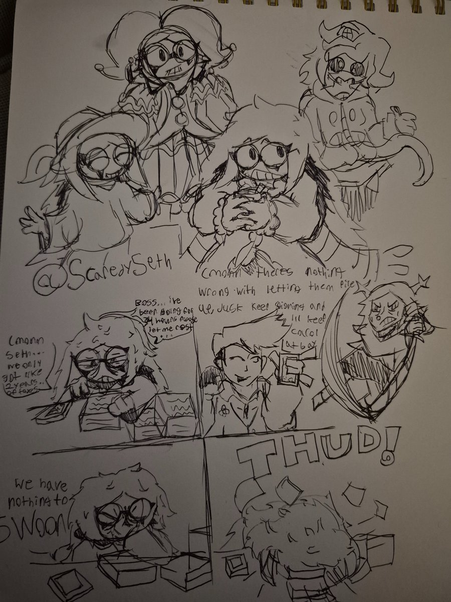 meaps123's tweet photo. Spamton cake later... but for now  have some seth doodles!!! Only one request thos time but I got winter and clown seth!!! Also I think this is the first time ive seriously draw flowery
(Srry for the repost)
#sethtwt #deltarune https://t.co/5w7Sr3HvzA