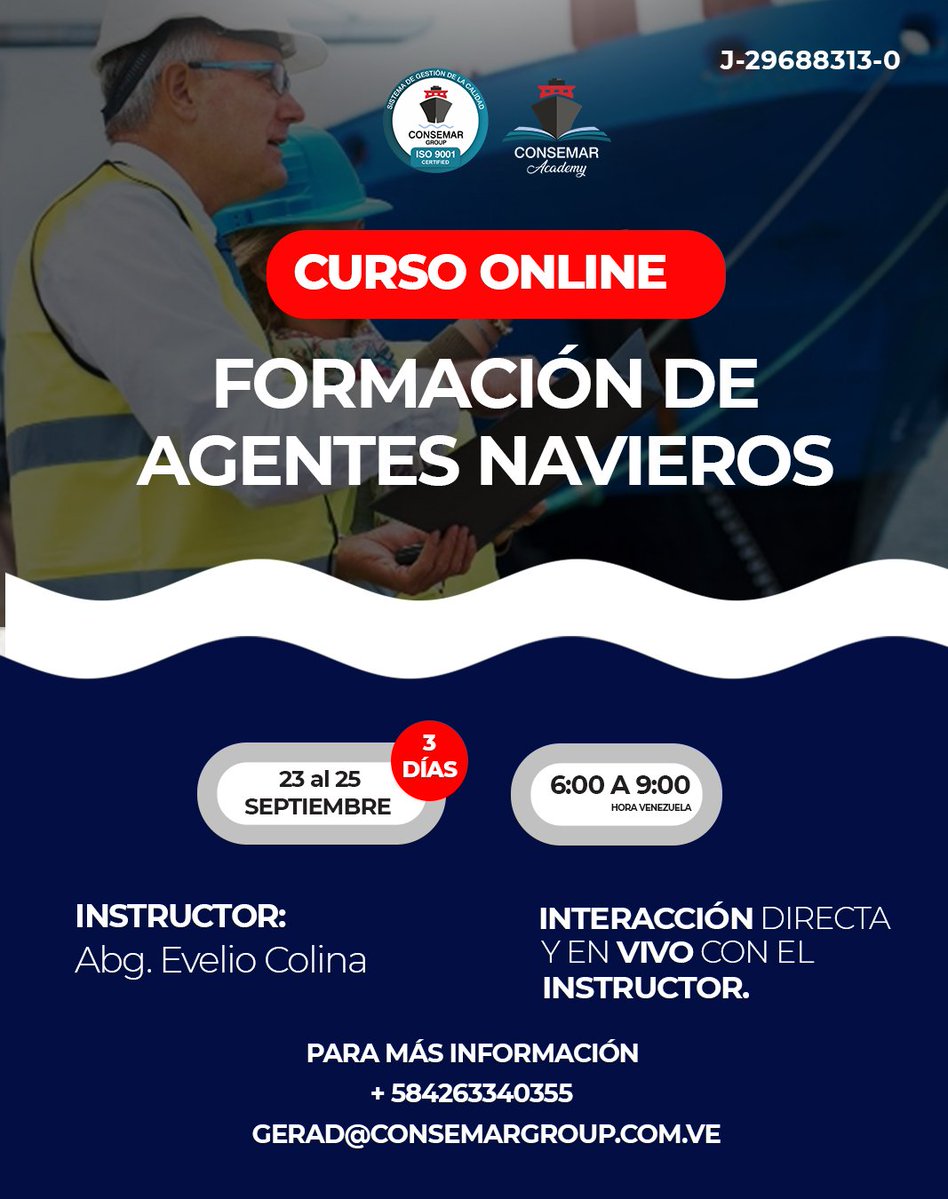 consemargroup1's tweet photo. ⚓ CURSO PARA AGENTES NAVIEROS

Conviértete en un profesional capaz de desenvolverse con seguridad y criterio en una de las áreas fundamentales de la actividad marítima y portuaria.

🌎 Orientado al ámbito marítimo y portuario
🎓 Certificación de participación

#AgenteNaviero https://t.co/t7nAEWQVEP
