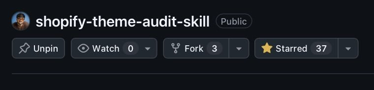 tanujbuilds's tweet photo. 37 Stars on the Shopify Theme Audit Skill  🎉

link🔗 - https://t.co/OmCCTrKhHp https://t.co/GqRjzA6qWj