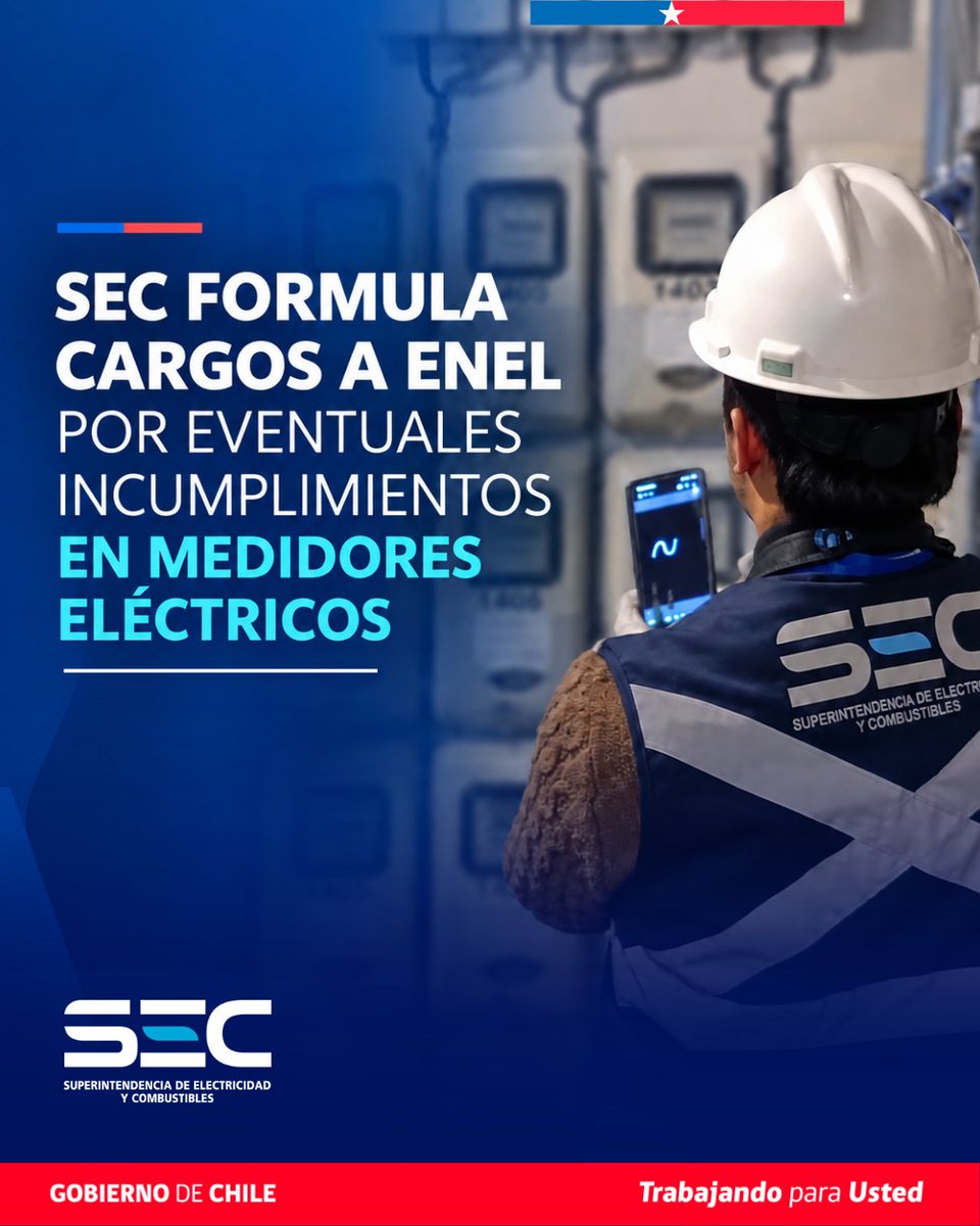 SEC_cl's tweet photo. La SEC formuló cargos a Enel por eventuales incumplimientos asociados a medidores que registraban energía sin consumo en las viviendas. 
Además, instruyó suspender la facturación de los casos involucrados, evitar cortes y reemplazar los equipos.

Mira la nota completa 👉 https://t.co/JbRhmuoLMn

#SEC #Electricidad #Fiscalización #SeguridadEléctrica