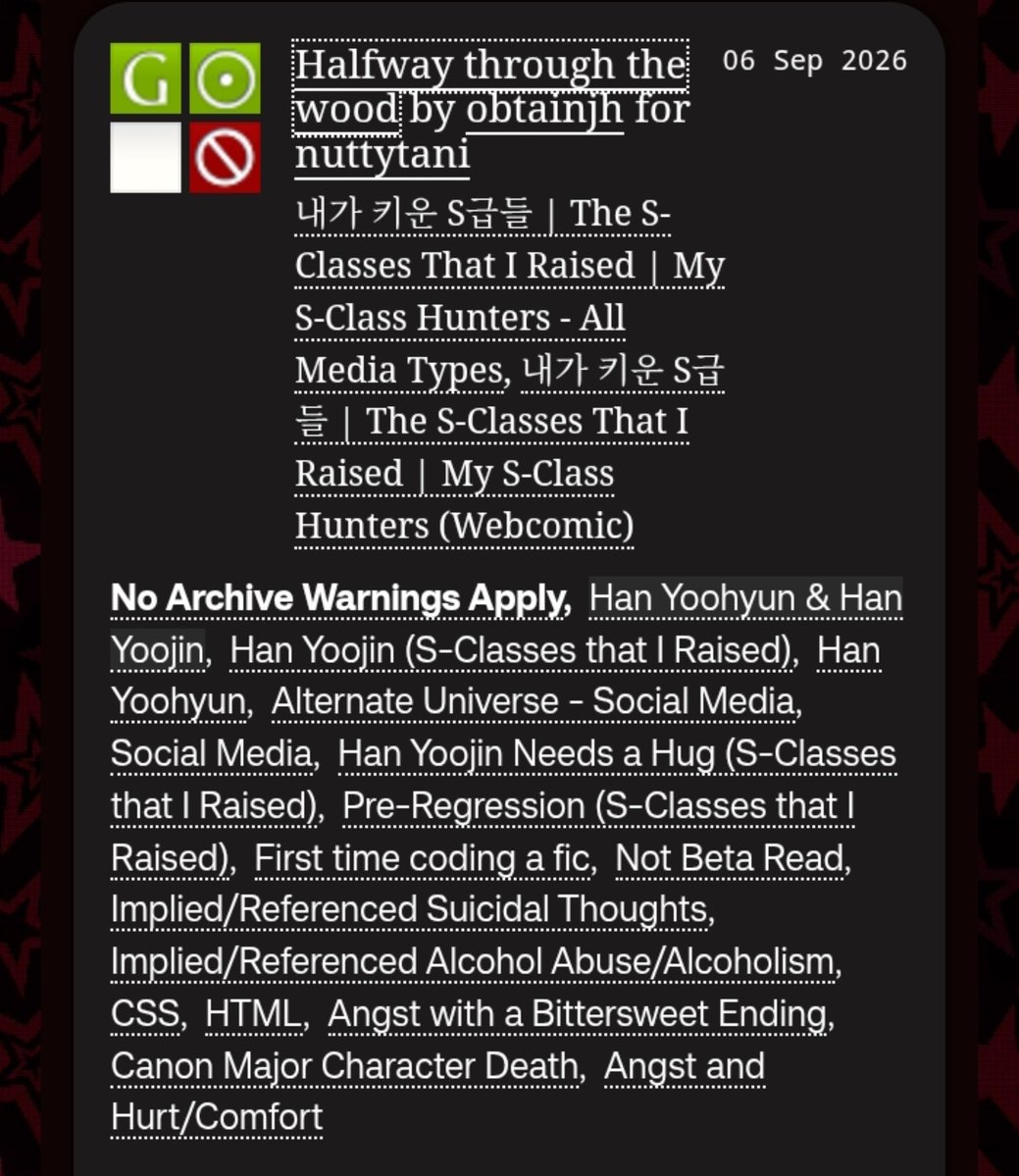 obtainjh's tweet photo. Part 1 of 2 of my  first socmed fic for S-Class that I raised is done. All thanks to @nuttytani who kept me going even though I was going insane with html https://t.co/1RPx1im13a