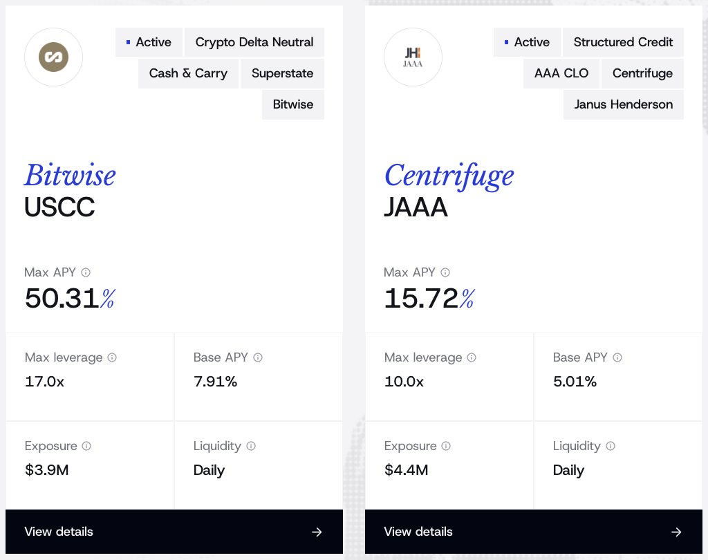 3f_xyz's tweet photo. Turning the dials ahead of public launch 🛞

Subscription/redemption for 3F's RWA leverage vaults just went from weekly → daily for T+1 assets

Get in and out of @Bitwise USCC and @centrifuge JAAA leverage daily https://t.co/nqHLjQZn6z