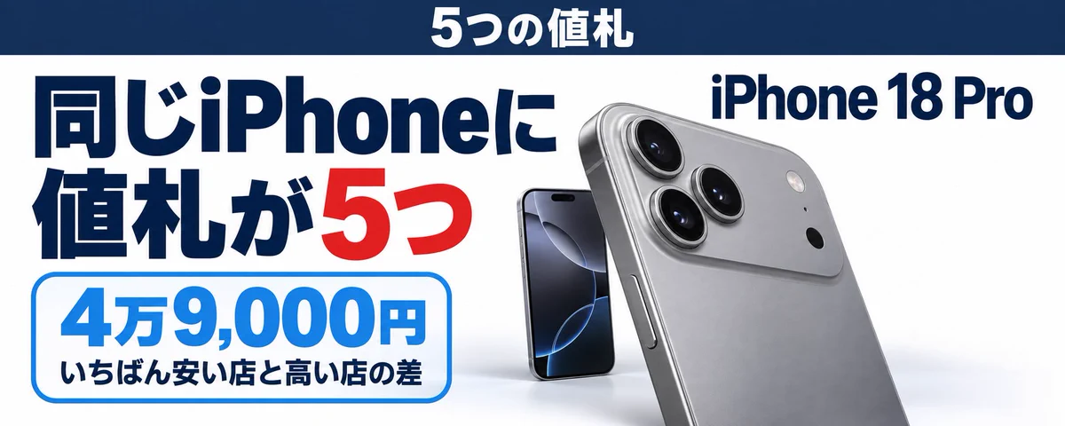 5つの値札 ①：同じiPhone 18 Proが、21万9,800円と26万8,800円で売
