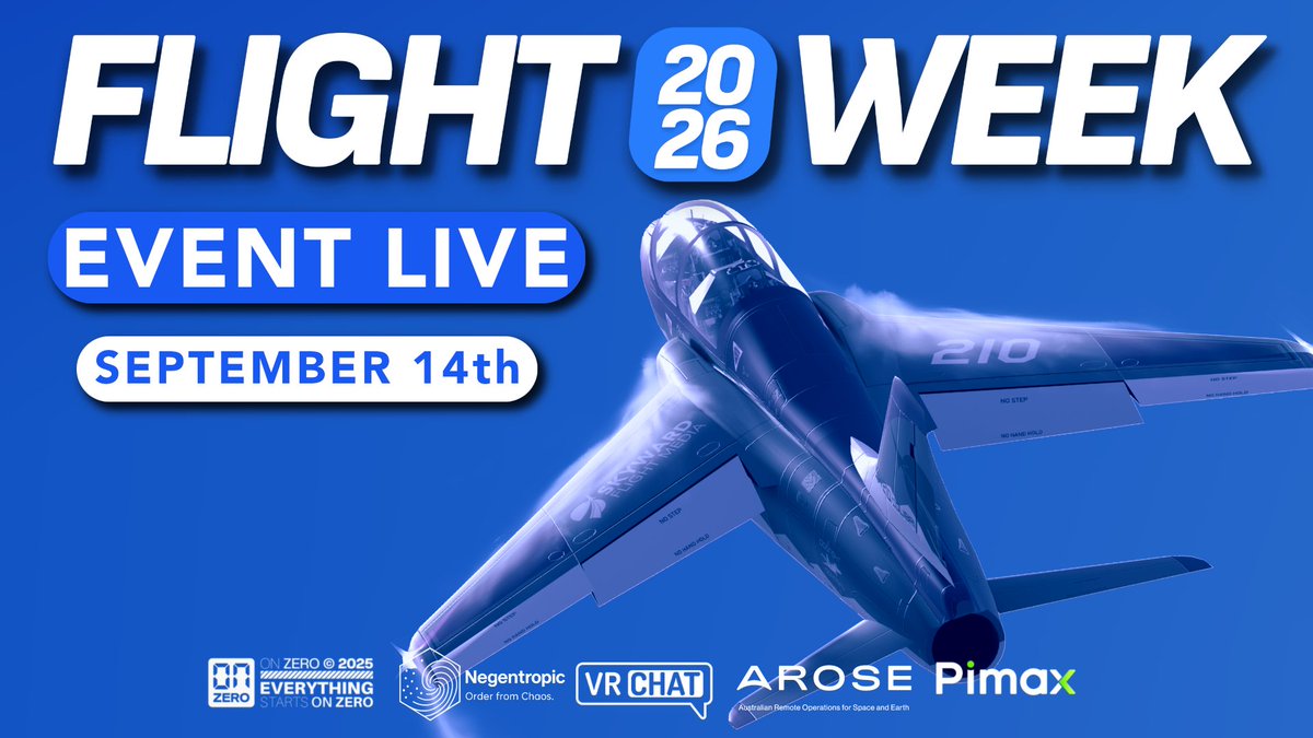 vrcflightweek's tweet photo. The VRChat Flight Week 2026 hub world is open and the featured world list available. Direct link in second post.⬇️ #flightweek2026 #fw26 #VRCAviation