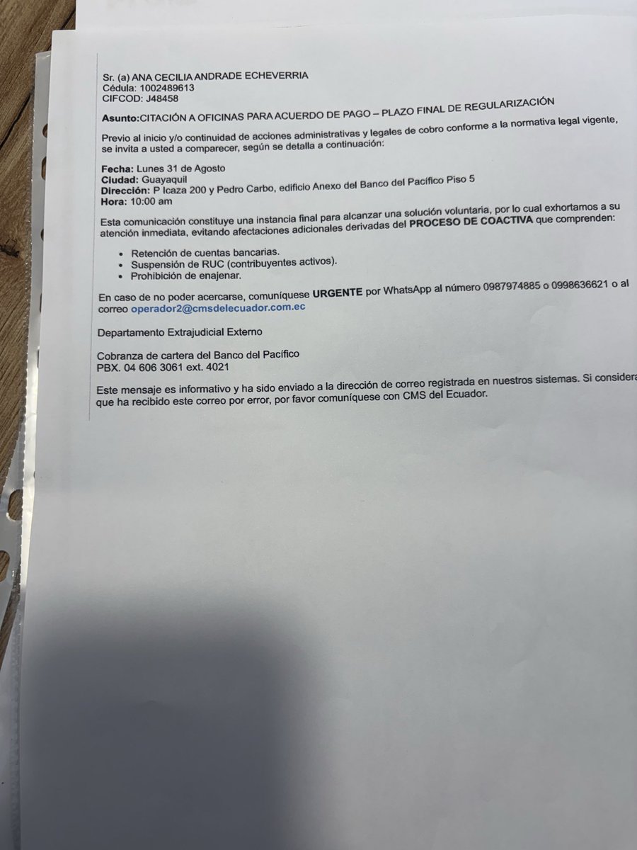 Anaandr21775800's tweet photo. @SuperBancosEc solicito su intervención urgente ante @BancoPacificoEC. Quiero pagar y llegar a un convenio, pero Cobranzas dice que estoy en Coactiva; Coactiva dice que no tiene proceso; . El 28 de agosto solicité por correo una alternativa de pago y nunca respondieron. Adjunto https://t.co/fvuwcRhE1Q