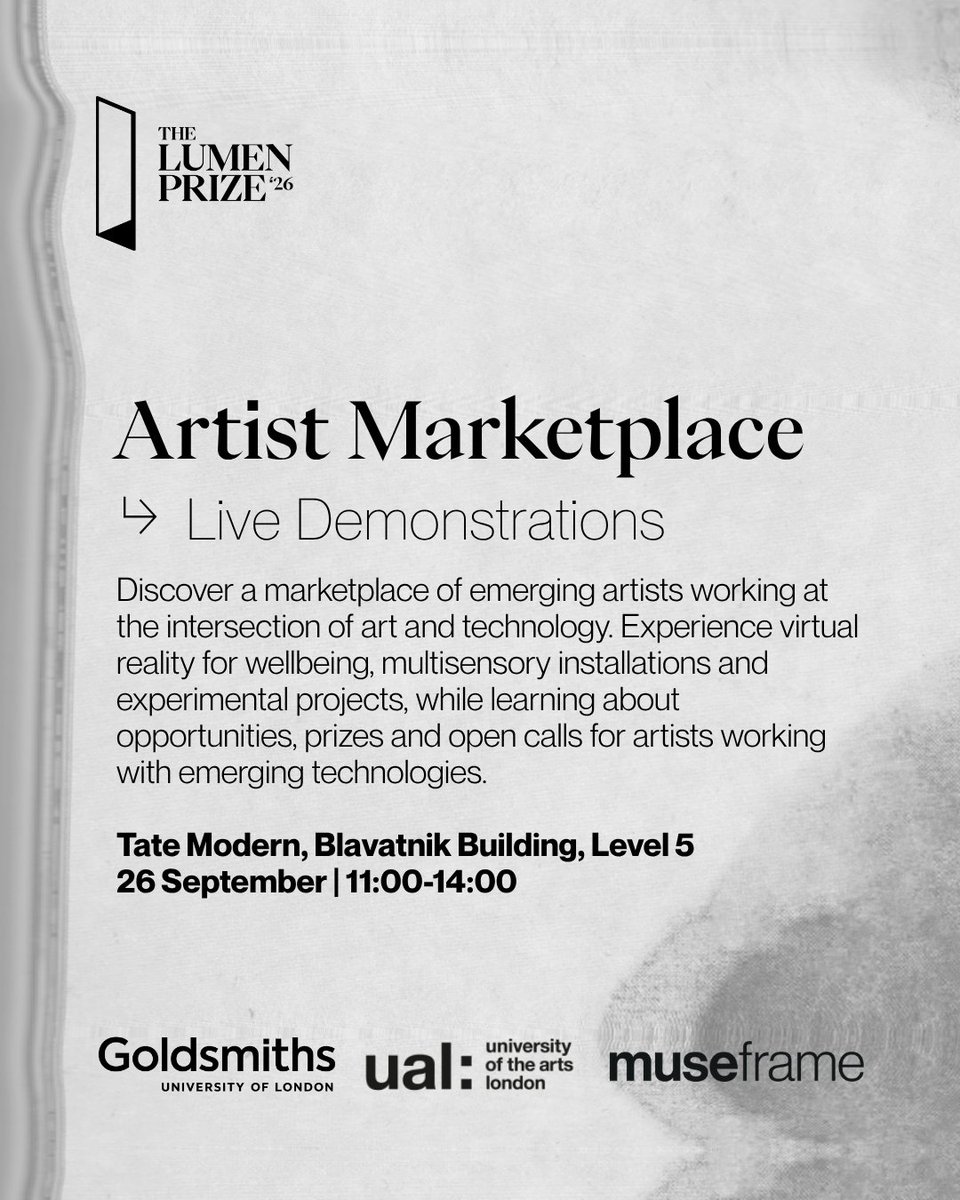 lumenprize's tweet photo. 2/6 
𝗔𝗿𝘁𝗶𝘀𝘁 𝗠𝗮𝗿𝗸𝗲𝘁𝗽𝗹𝗮𝗰𝗲
Performances by @CaballeroAnaMa + @jchwenger
Showcases from @Restless_Egg , @UAL @GoldsmithsUoL https://t.co/BMVNeJGNQ8