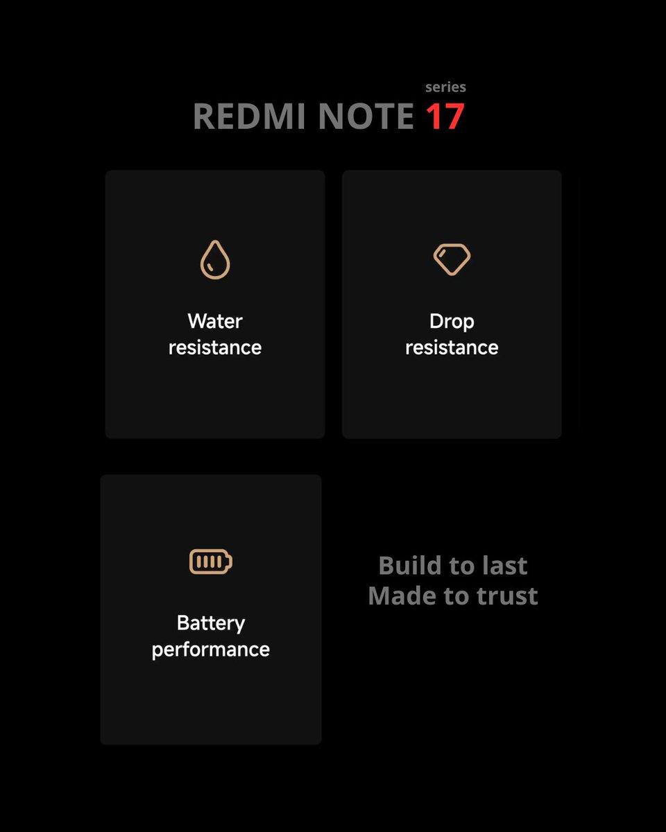 aldydx1's tweet photo. REDMI Note 17 Series still King Of Midrange? improve aspek diluar spesifikasi utama bakal jadi pembeda diantara pesaing 
💧 sertifikasi tahan air 
🪨 sertifikasi tahan banting/benturan 
🔋 kapasitas baterai maximal 🔌
#RedmiNote17Series #RedmiNote17SeriesID
#TitanPowerGoMax https://t.co/0hG5ZFCk0D