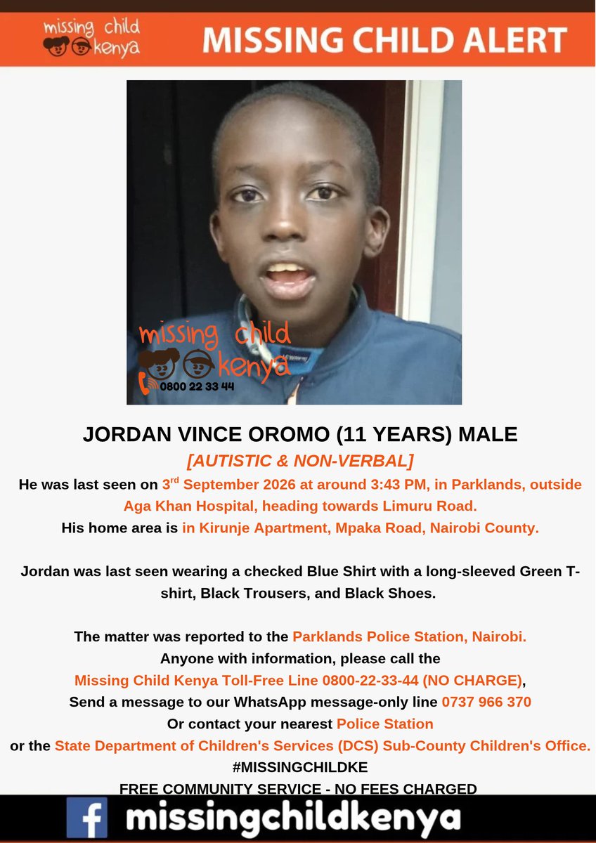 missingchild_ke's tweet photo. JORDAN VINCE OROMO (11 YEARS) MALE #MISSINGCHILDKE https://t.co/160VzOM557