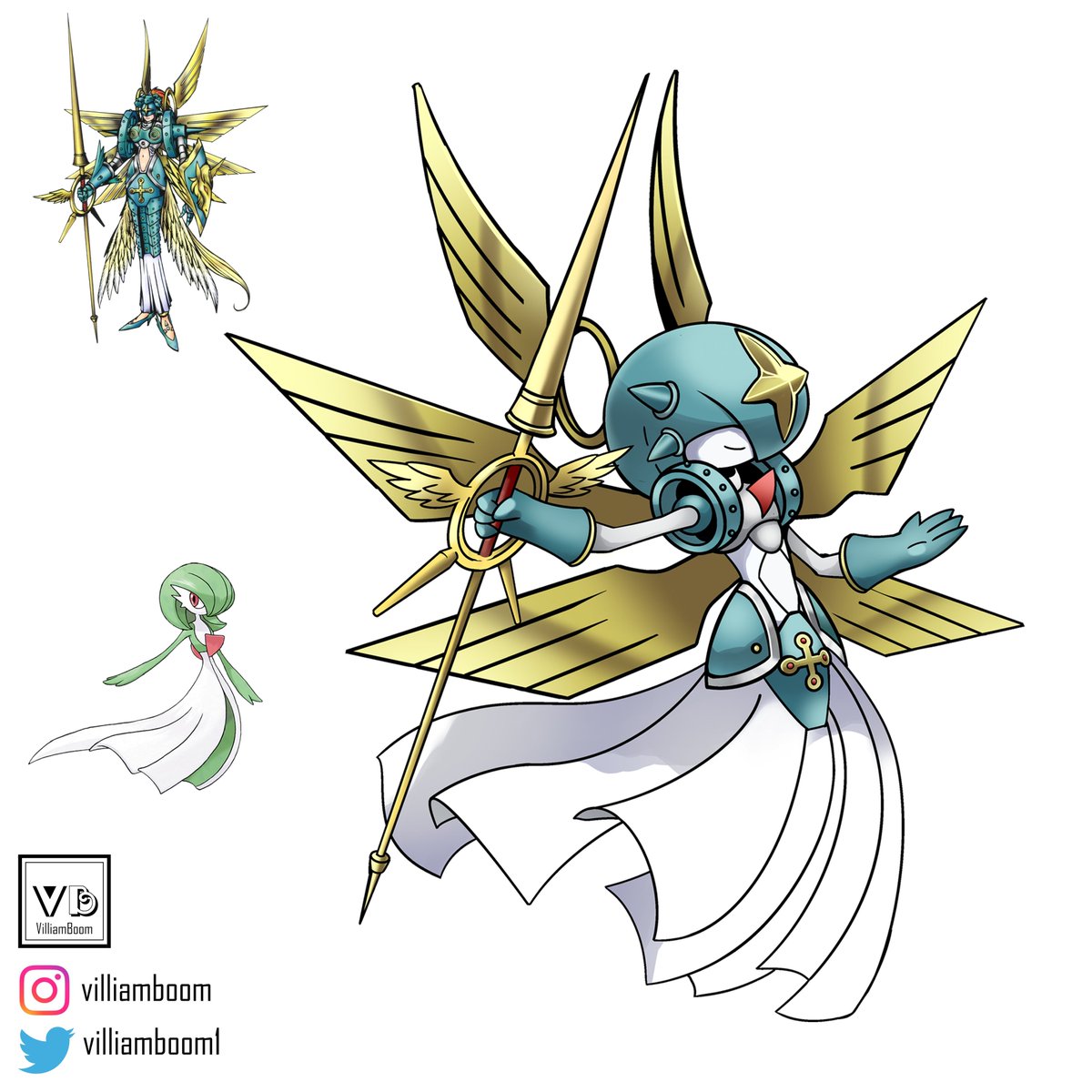 VilliamBoom1's tweet photo. Commission done for kenzo2782 on Insta.

Gardevoir × Ophanimon ⚔️✨

Type: Fairy / Steel

Pokédex entry: Its armor reacts to danger before Gardevoir itself can sense it. When protecting someone it trusts, the blades surrounding its body shine with enough force to cut through steel.

#Pokemon #Digimon #Gardevoir #Ophanimon #FanArt #fakemon #pokefusion #digimonadventure

If you want an artwork like this send me a dm!