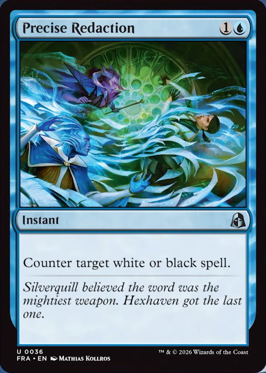 DimirUB's tweet photo. 白か黒である呪文1つを対象とし、それを打ち消す
ーー
MTG公式より https://t.co/0bDSYsw6Dn
