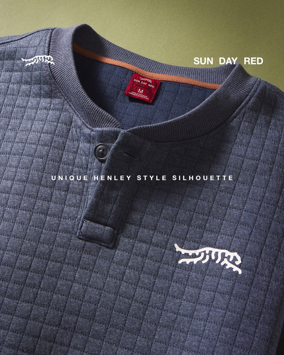 SunDayRed's tweet photo. Insulative quilting, tailored fit, vegan leather trim — the Redwood Quilted Henley, built for crisp mornings and twilight rounds. Shop Now.