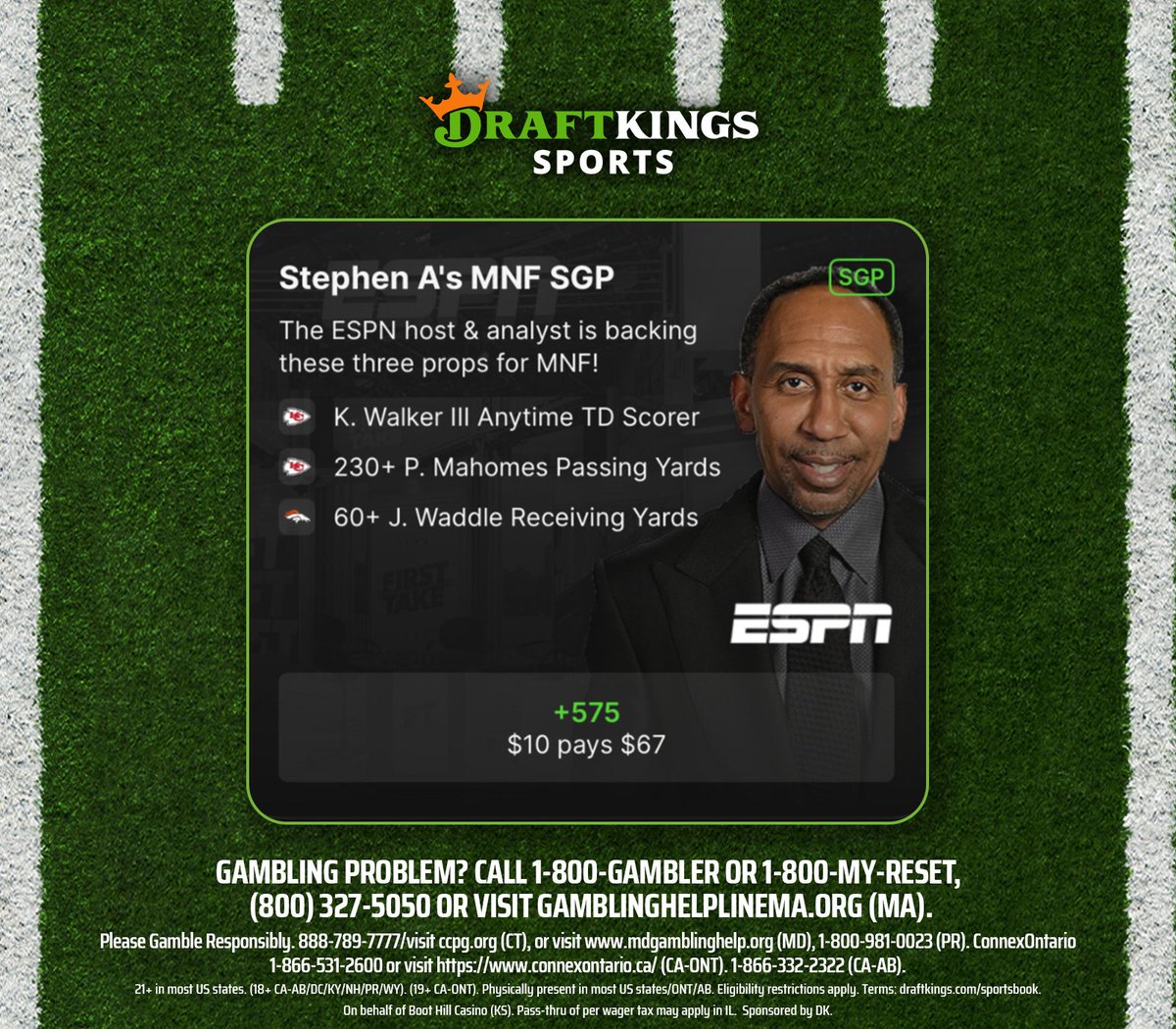 stephenasmith's tweet photo. You know what time it is! I've got my Monday Night Football parlay ready to rock over at @DKSports! Go check it out now! #DKPartner https://t.co/O0kAJTp8tT