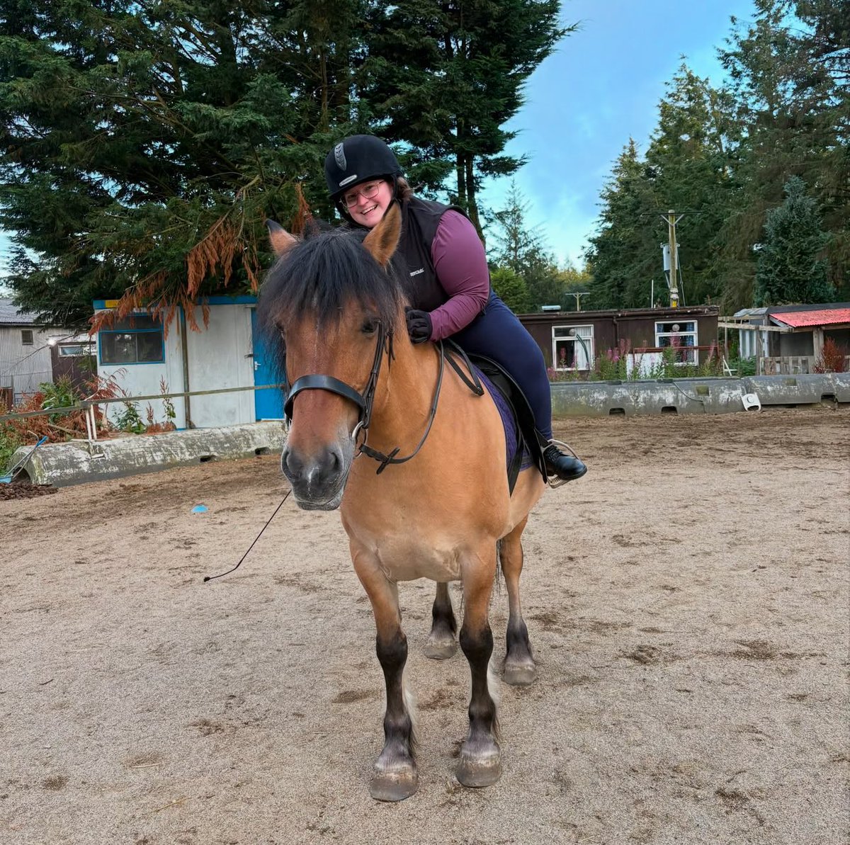 Anne7nj's tweet photo. Look at that big smile at the end of my riding lesson on Monday.
This was my fourth lesson back and I am getting more confident with each week. I've been riding on and off my whole life. I first sat on a horse, this wee black Shetland pony called Bobby, when I was two. https://t.co/6JODh1ioRz