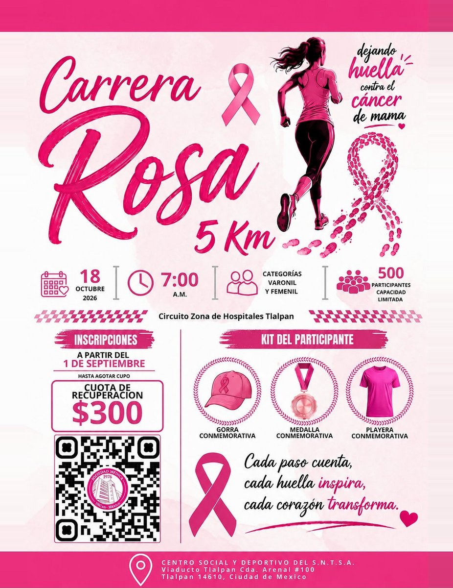 SMEOMX's tweet photo. Tu inscripción a la Carrera Rosa 5K incluye gorra, medalla y playera conmemorativas 🩷
Cuota de recuperación $300 · Cupo limitado a 500 lugares. https://t.co/Ny3vjEDdC1
#CarreraRosa5K #DejandoHuella #SMeO https://t.co/V4WGq91JqM