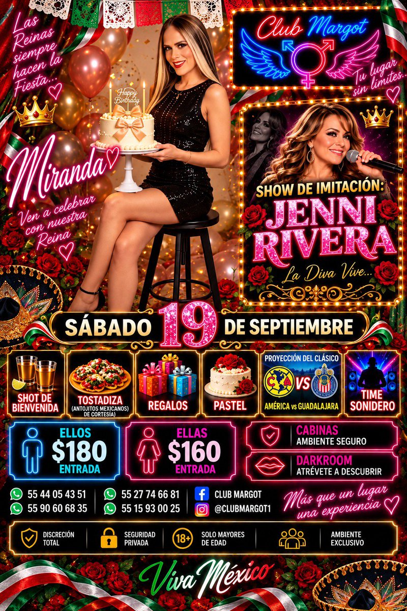CLUBMARGOT1's tweet photo. 🇲🇽🌵 #FIESTA #MEXICANA 🌵🇲🇽

⭐MEGA EVENTO⭐

🎂HAPPY BIRTHDAY MIRANDA🎂

Este #SABADO 1️⃣9️⃣ SEPT celebramos una FIESTA MUY MEXA 

Por primera vez en #Margot un show muy #SONIDERO 🔊 Y: 

⚡AMERICA 🆚 CHIVAS 
⚡TOSTADIZA
⚡SHOT BIENVENIDA
⚡PASTEL
⚡REGALOS

NO TE LO PUEDES PERDER https://t.co/HMRmx2iGc8