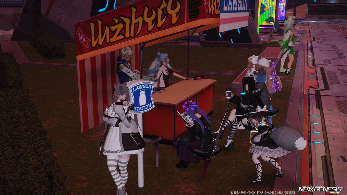 gamePSO2ngs's tweet photo. たとえ明け方でも、クエント陣営の屋台は繁盛中だ。
#PSO2_SS #PSO2NGS_SS https://t.co/ztlVhJUWh6