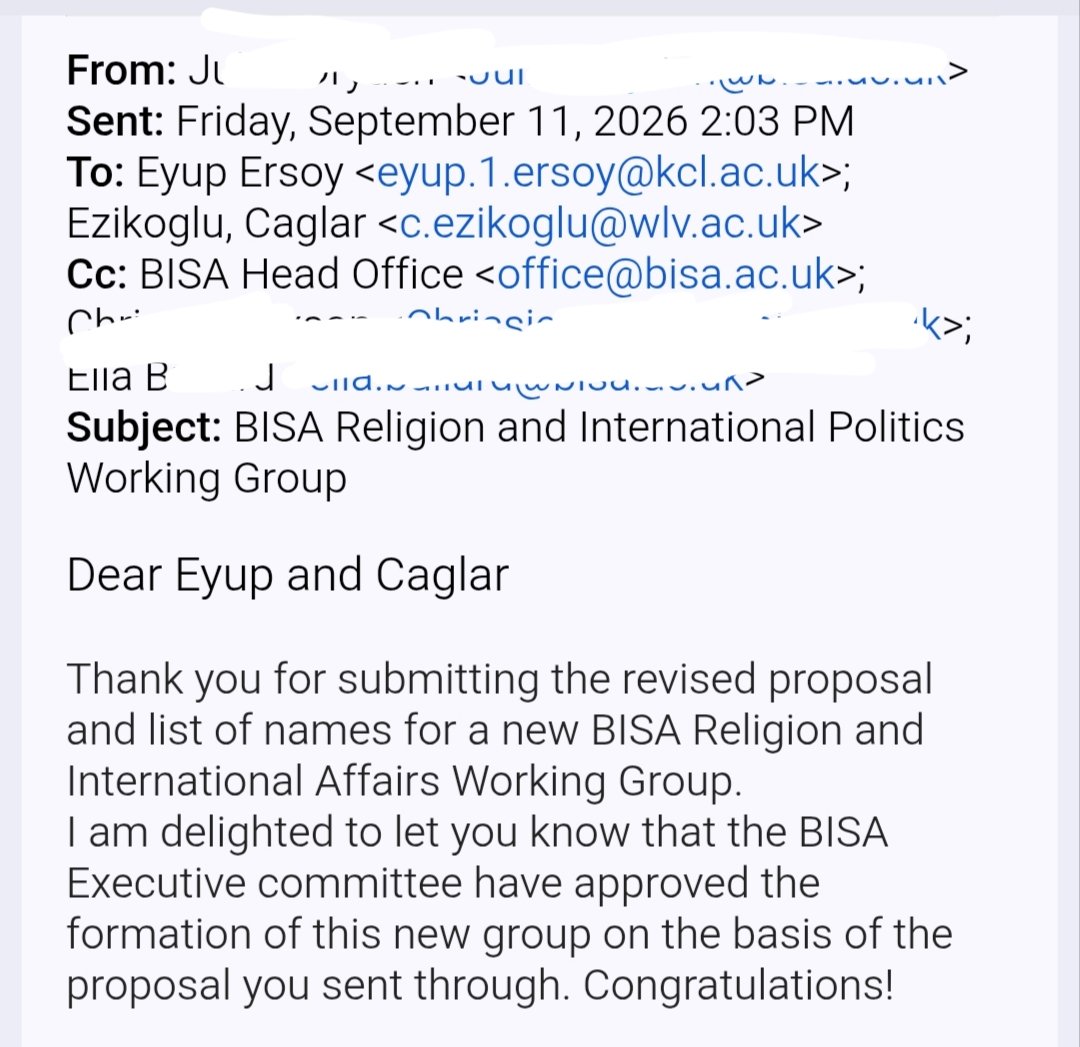 caglarezikoglu's tweet photo. Delighted to share that our proposal for a new BISA Religion and International Politics Working Group has been officially approved by the BISA Executive Committee! 🎉

Together with my co-convenor Dr Eyüp Ersoy @eyupersoy, we are very pleased to have established this new group within the @MYBISA

The Working Group will provide a space for scholars to critically explore the complex intersections of religion, international politics and global affairs, bringing together diverse theoretical, methodological and empirical perspectives.

A big thank you to everyone who supported the proposal and contributed to this initiative. We look forward to building an inclusive and vibrant scholarly community around the study of religion and international politics.

Exciting times ahead! 📚🌍