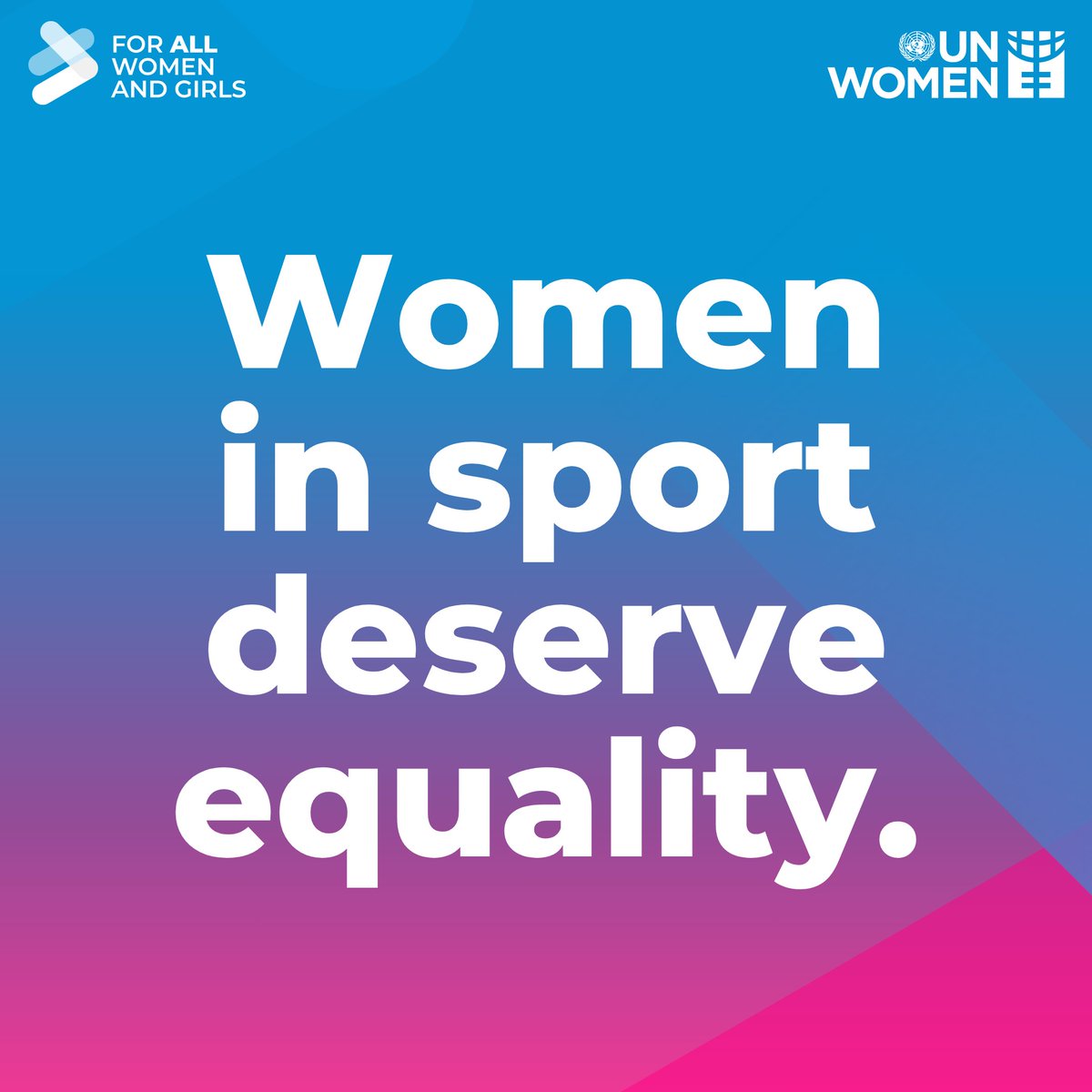 UN_Women's tweet photo. If we’re going to talk about #WomenInSport, let’s talk about their skills. Their records. Their leadership. Their game.

That’s what #EqualPlay looks like: women in sport valued for their game — on every field, every court and every rink.

#ForAllWomenAndGirls https://t.co/onoWD7F6wg