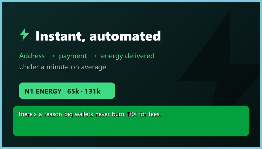 Nutmans9's tweet photo. Small transfers hurt the most. Sometimes the fee is a third of the amount.

N1 energy rental fixes that.
65k energy for 0.8 USDT · Nothing to manage in between

Questions? Telegram https://t.co/sx6jJq4t2t
#USDT #CryptoTips https://t.co/aluZFpQ5aW