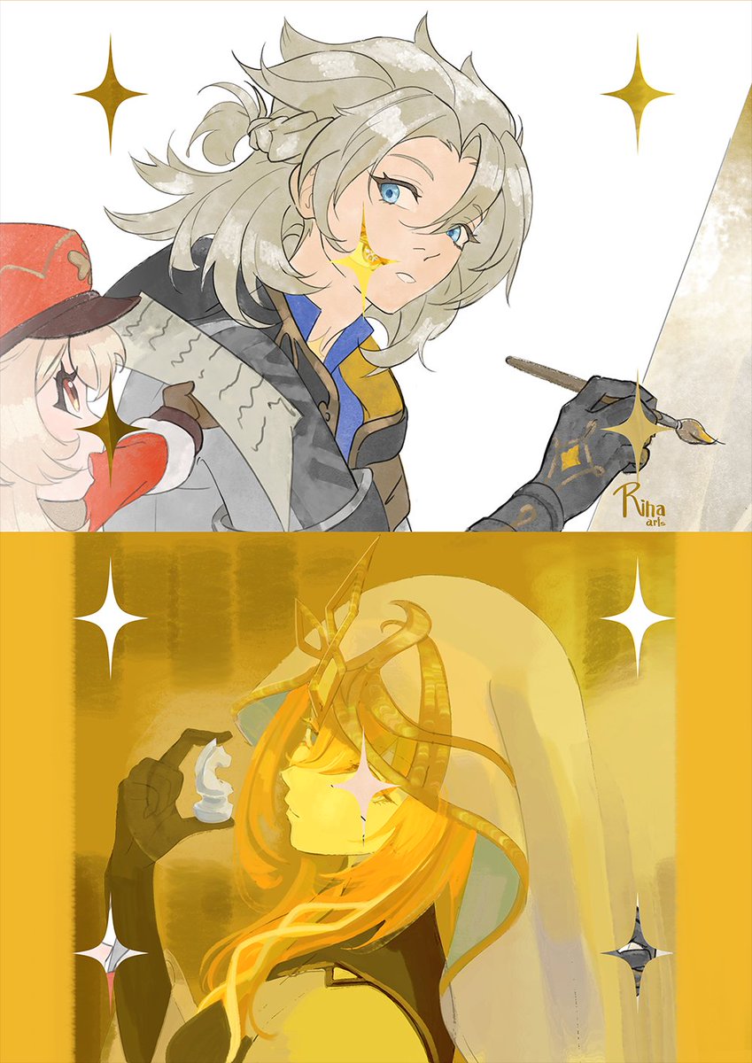 RinaRookie's tweet photo. Gold ✨️ (Rhinedottir and her multitasking career) #Albedo #Rhinedottir #GenshinImpact #原神 https://t.co/1rmsdacxB3