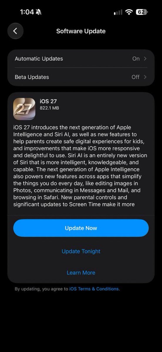 Techiino's tweet photo. iOS 27 is released!

#Apple
#iOS27 https://t.co/VdwMRYYgoX