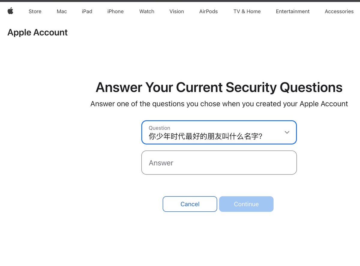 ahmedateeq64's tweet photo. @Apple why are my security questions in this language? 🤷🏻‍♂️

And I dont even know any of the answers as well. I opened this to "reset" my security questions. but I am getting asked the same to reset 🤦‍♂️  I am locked out. Please help. https://t.co/6DfWgRMD1e