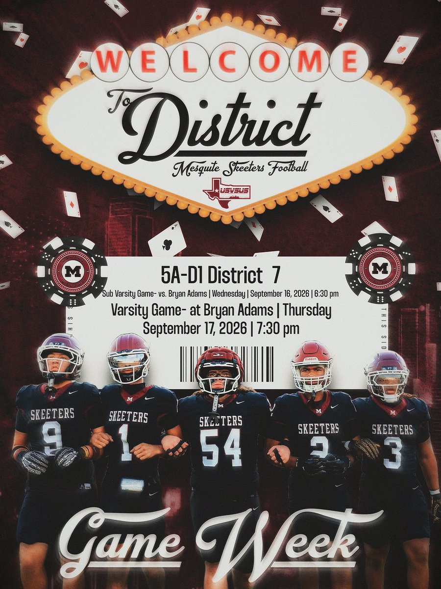 SkeeterRecruits's tweet photo. The stakes are higher now. 🎲
Welcome to District.

GAME DAY UPDATES
Wednesday ➡️ Sub Varsity
Thursday ➡️ Varsity

Time to play the hand. #USVSUS https://t.co/Ui19Kzy6So