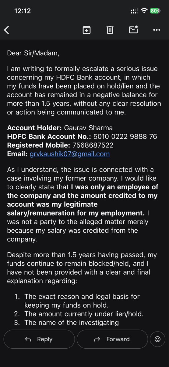 grv_r7's tweet photo. .@HDFCBank_Cares @HDFC_Bank @MumbaiPolice @CISAgov @CPMumbaiPolice bank account has been on hold for over 1.5 years, blocking my funds. Despite repeated followups, the issue remains unresolved. I was an employee when my salary was credited to this account. Kindly investigate. https://t.co/rCzHoHSaCm