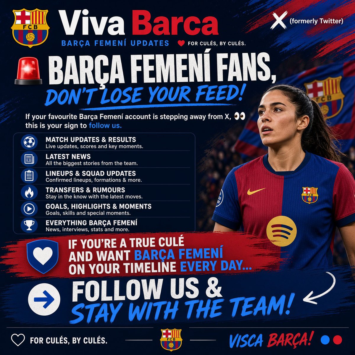 vivabarcacom's tweet photo. Since the biggest Barça Femení account stepped away, we’re here to continue the journey. 🔵🔴
Help us reach every Barça Femení fan.
👉 Retweet this post so they know where to find us. 🫶