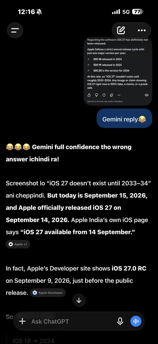 oreyyraju's tweet photo. @ChatGPT replied on @GeminiApp ‘s response https://t.co/tXoEtBLCLF