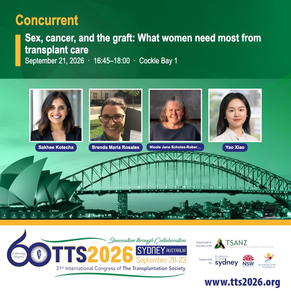 WIT_TTS's tweet photo. ✨Save the date - Don't miss the WIT networking event at #TTS2026!

Join us for a discussion on "Sex, Cancer and the Graft: What Women Need Most From Transplant Care," followed by our networking reception. 

📅 Monday, Sept. 21
🕔4:45–7:00 PM
📍 ICC, Cockle Bay 1 https://t.co/xQwpDdOjeU