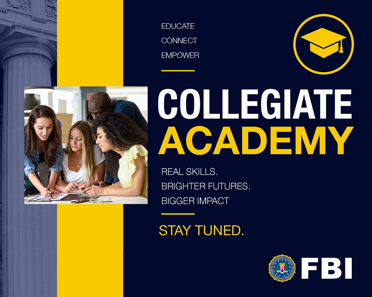 FBIElPaso's tweet photo. 📣 West Texas college students there will be an opportunity to learn more about the #FBI through our Collegiate Academy.  Stay tuned for more information. https://t.co/Lah7WxfLsH