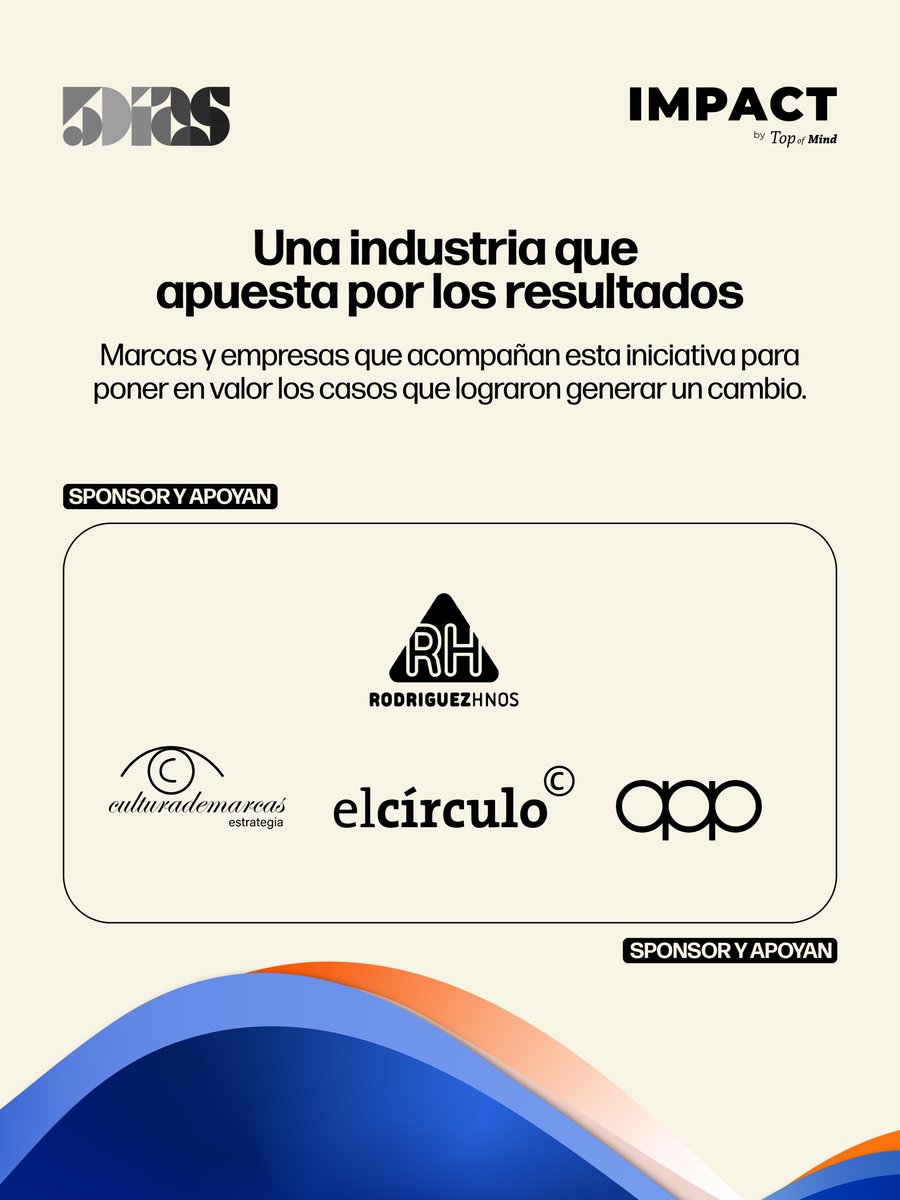 5DiasPy's tweet photo. Las marcas que de verdad generan impacto se reconocen acá. 🚀
Sumá tu caso a IMPACT by Top of Mind y mostrá los resultados reales de tu campaña.
⏳ Inscribite hasta el 20 de septiembre en el link de la bio.
#IMPACTbyTopofMind #5Dias #MarcasQueImpulsan #CasosDeExito https://t.co/oA7jgYeoJj