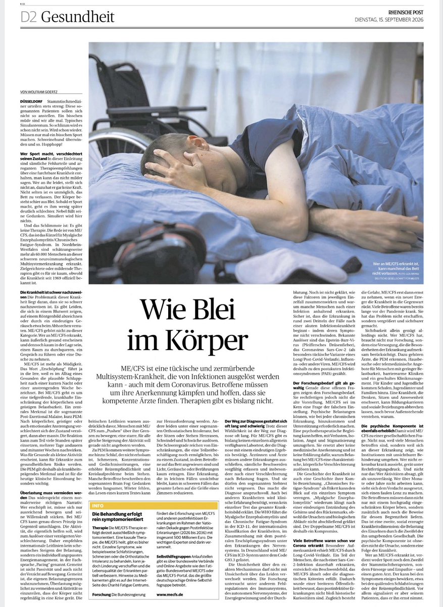 Buktu1975's tweet photo. In der Rheinischen Post ein Artikel über #MECFS. Aus meiner Sicht erstaunlich nicht-verharmlosend. https://t.co/MnQTjWWXS1