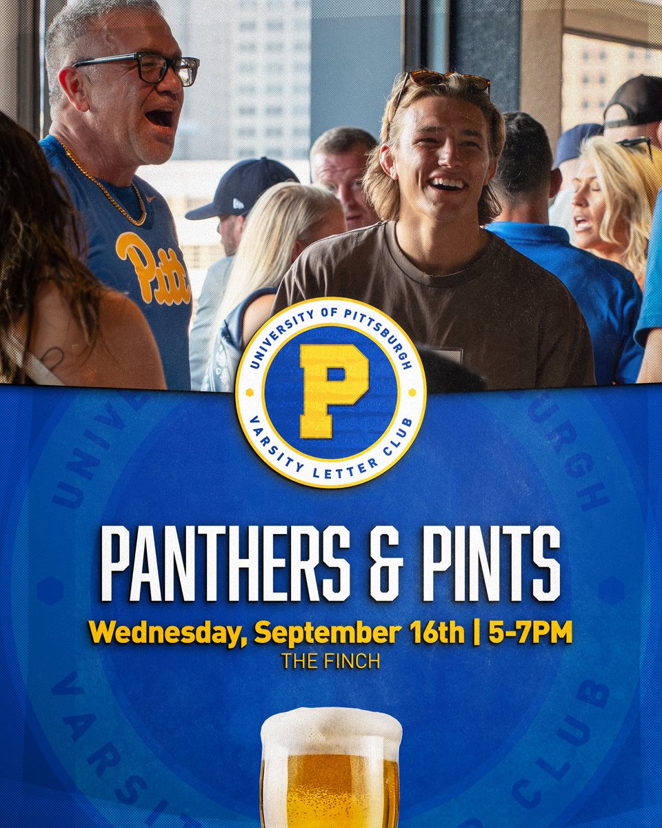 Pitt_LIFESKILLS's tweet photo. Join us for another Panthers &amp; Pints! 💙💛  Wednesday, September 16 | 5–7 PM 📍 The Finch https://t.co/Xsff7MxuDq