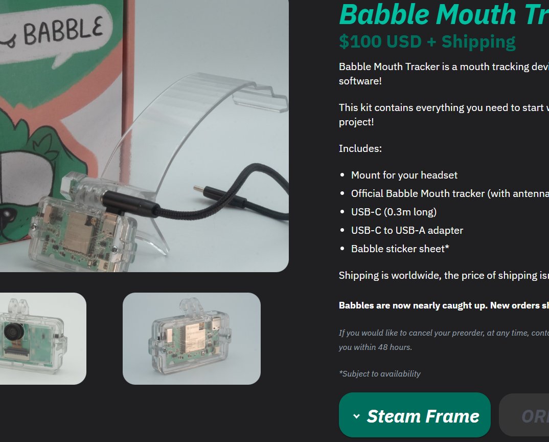 PiShock_Toys's tweet photo. Need face tracking for the Steam Frame?

The Babble Face Tracker is the only compatible face tracking solution at the moment.

We've got a mount incoming, you can select it now.

Get it on babble[dot]diy https://t.co/GgZeJlXLmt