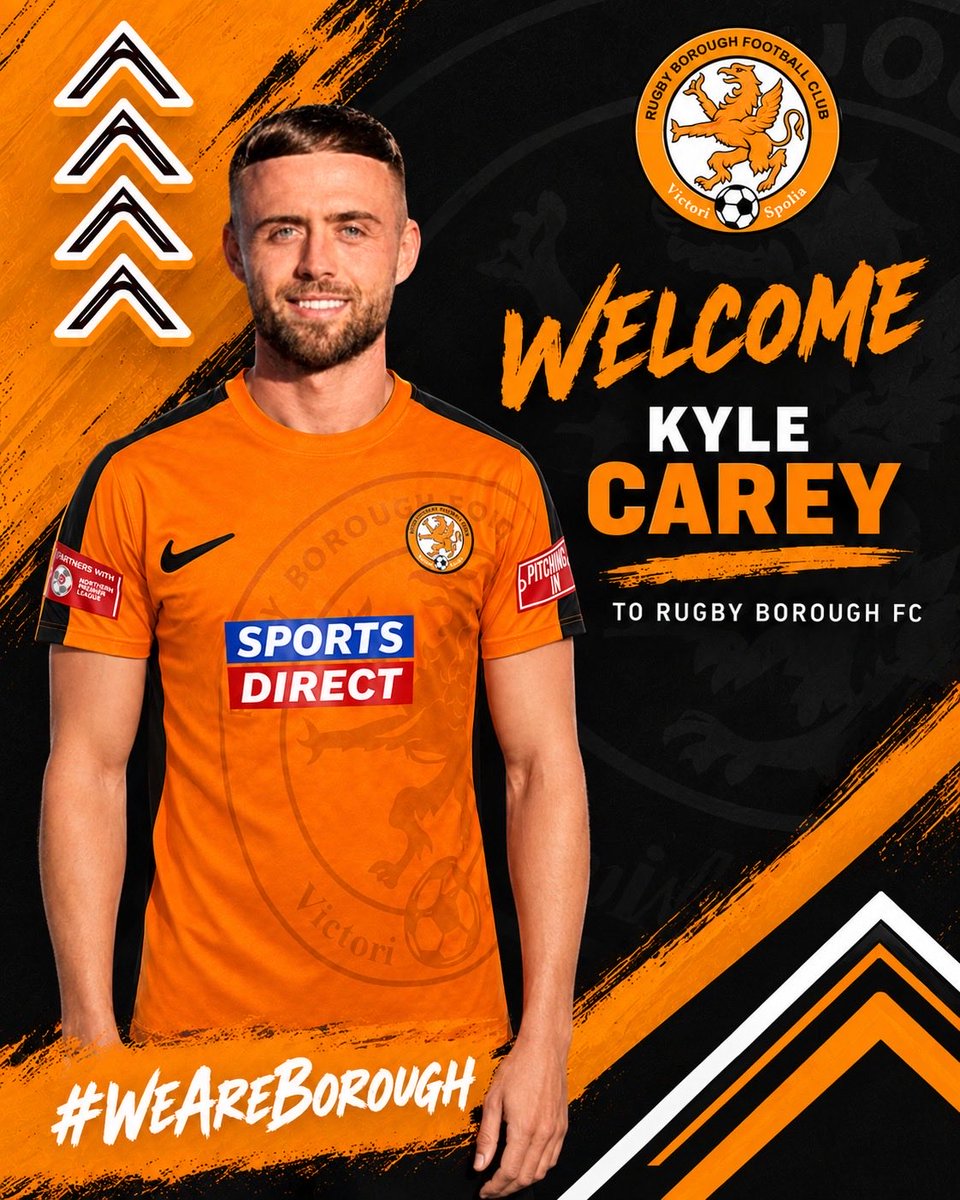 Rugbyboroughfc's tweet photo. 📣 New Signing ✍️

We welcome Kyle Carey to the Club 🟠⚽️

Strings 🗣️
“I’m really pleased to get Kyle with us and I’m exited to be able to work with him. At his best Kyle can be one of the best players in this league. We can’t wait to get started.”

Welcome to Boro, Kyle! ⚽️🟠 https://t.co/7NGkn00ahu